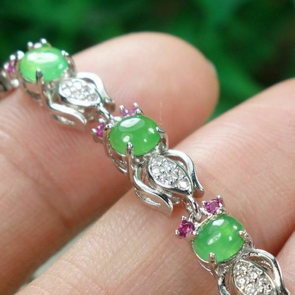 Certified Icy Green 100% Natural A jadeite Jade Bracelets S925 Silver 手链 - Picture 8 of 11